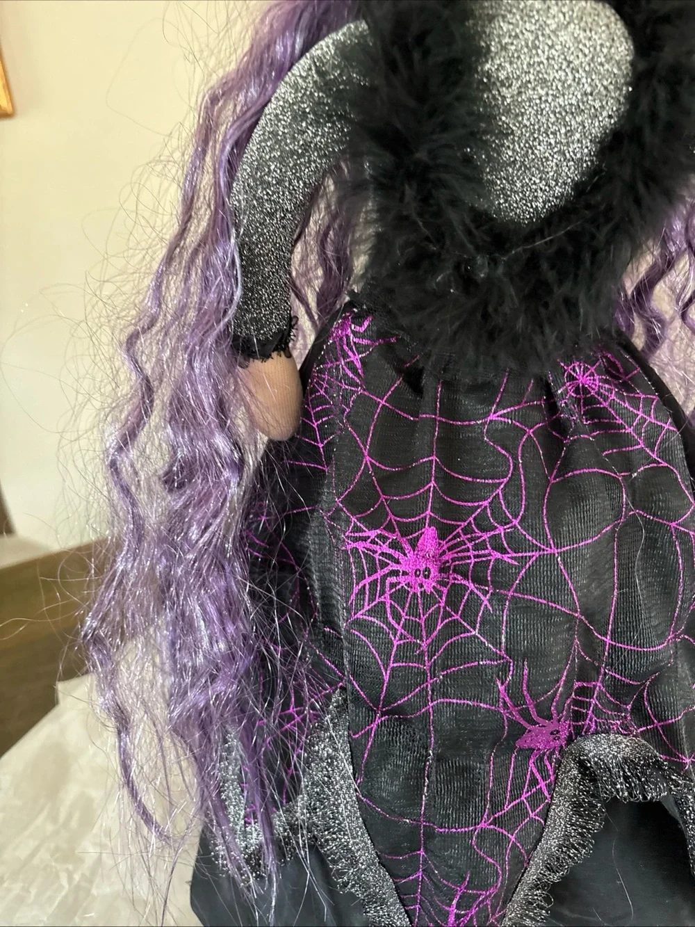 Halloween Fabric Witch Doll Purple Self Stands Cloth Doll Tabletop Decor 23